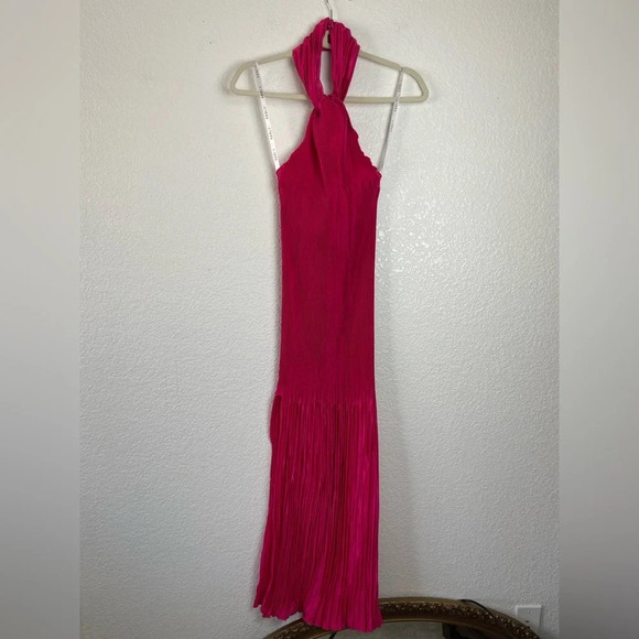 NWT L’idee Soirée Pleated Halter Neck Side Slit Gown Size AU8/US4 Hot Pink - Picture 5 of 10